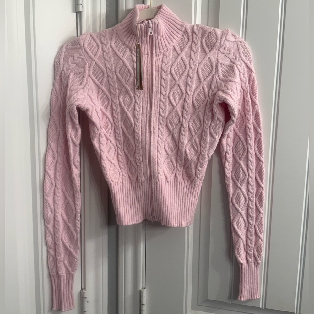 SKIMS BABY Pink Cable Knit ZIP UP  Sweater